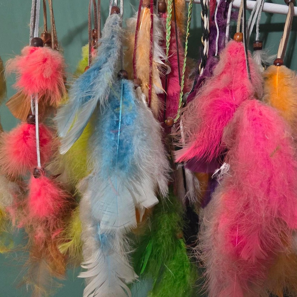 Vintage 1970s Roach Clips Rainbow Feather Boa Hair Clip Boho Festival Lot